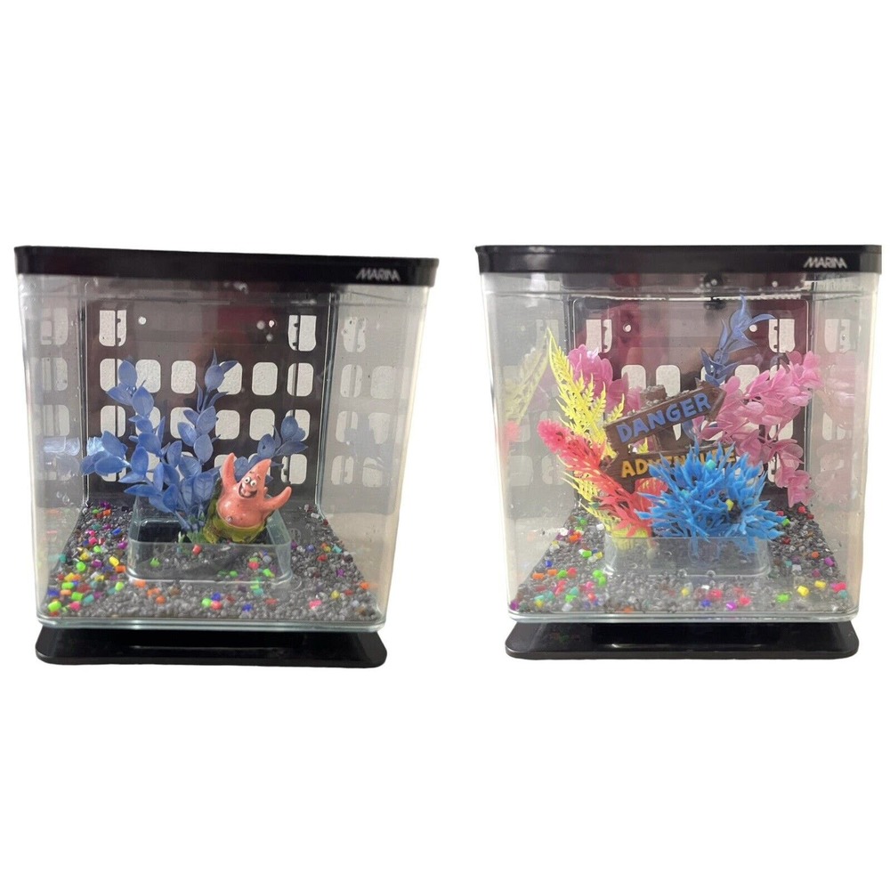 Marina Black Top Fin Betta Tank 0.5 Gallon Desktop / Wall Mount Aquarium USED
